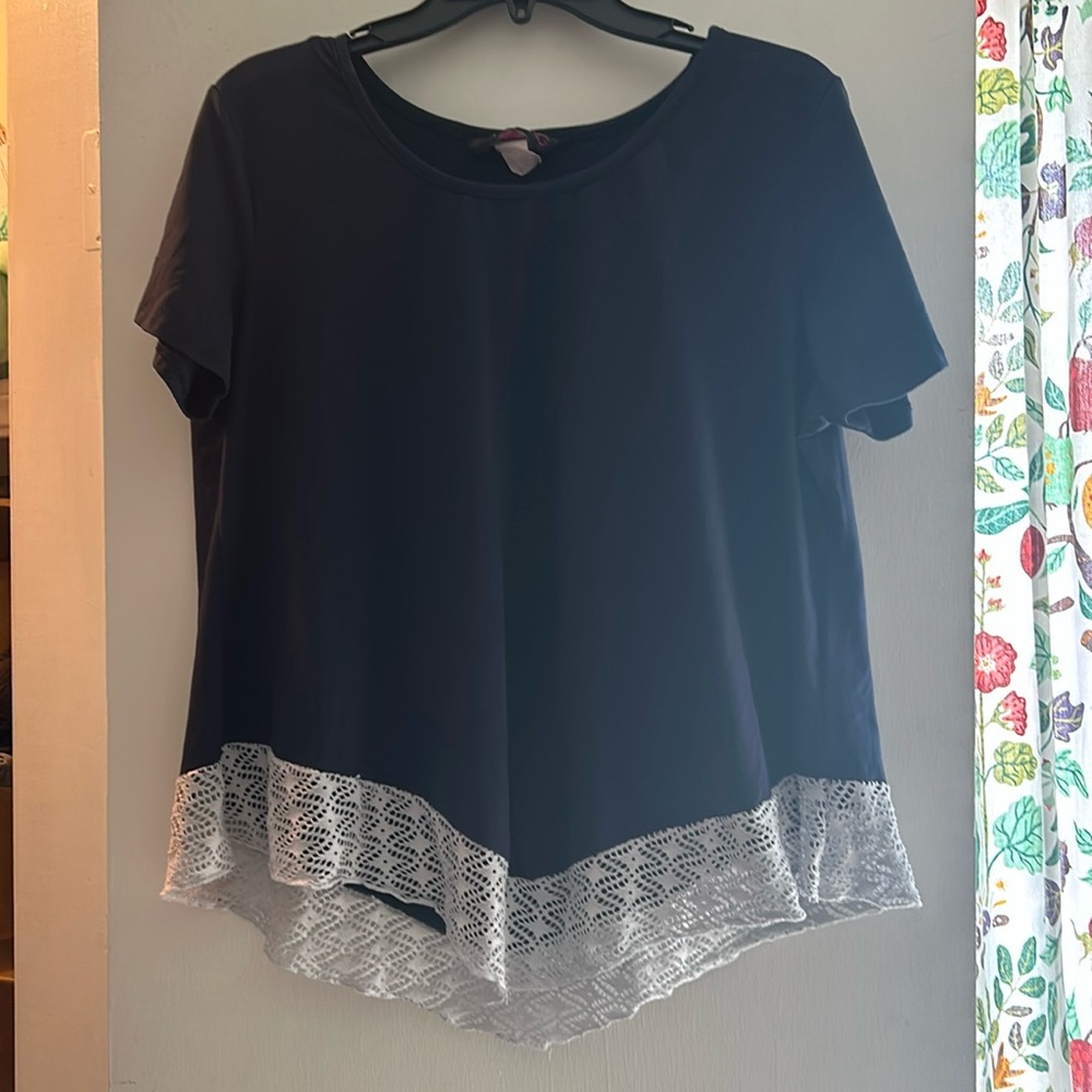 Say Anything navy tapered blouse